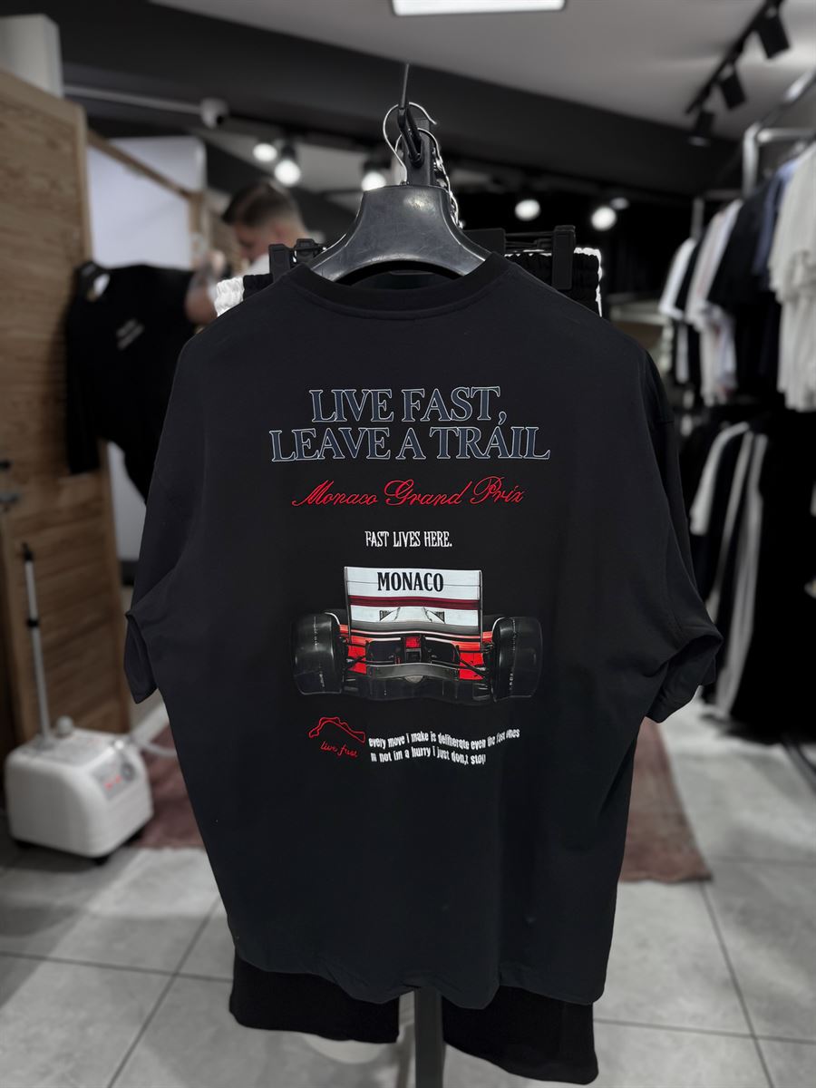 Black Live Fast Embroidered Oversize T-Shirt RES-1104