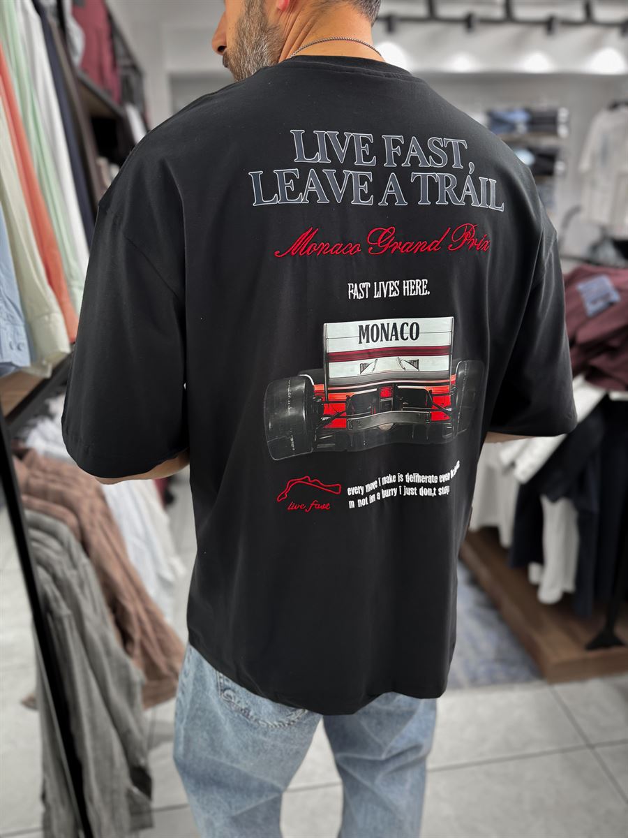Black Live Fast Embroidered Oversize T-Shirt RES-1104