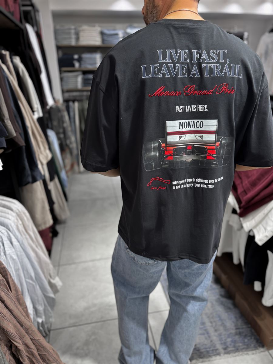 Black Live Fast Embroidered Oversize T-Shirt RES-1104