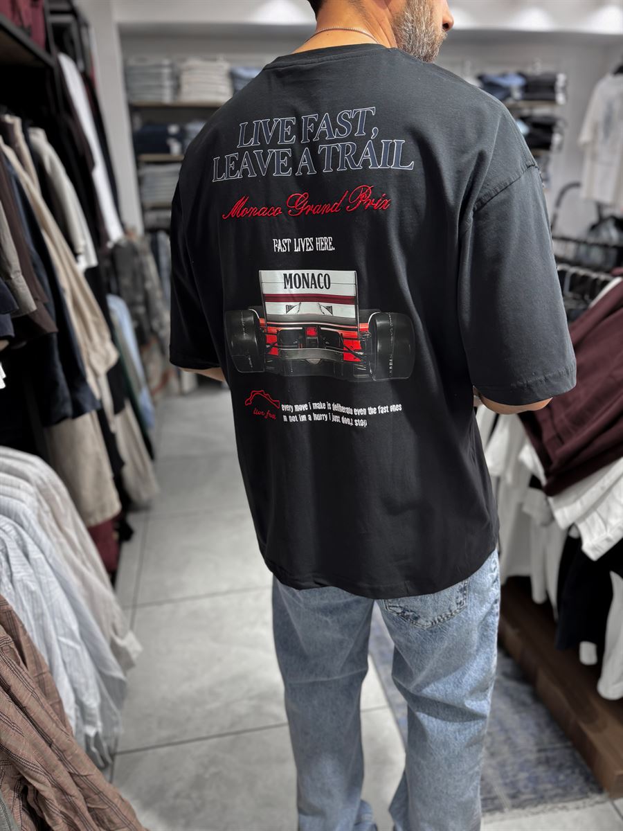 Black Live Fast Embroidered Oversize T-Shirt RES-1104