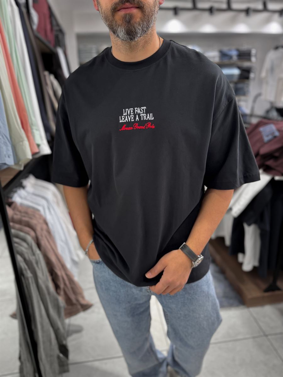 Black Live Fast Embroidered Oversize T-Shirt RES-1104