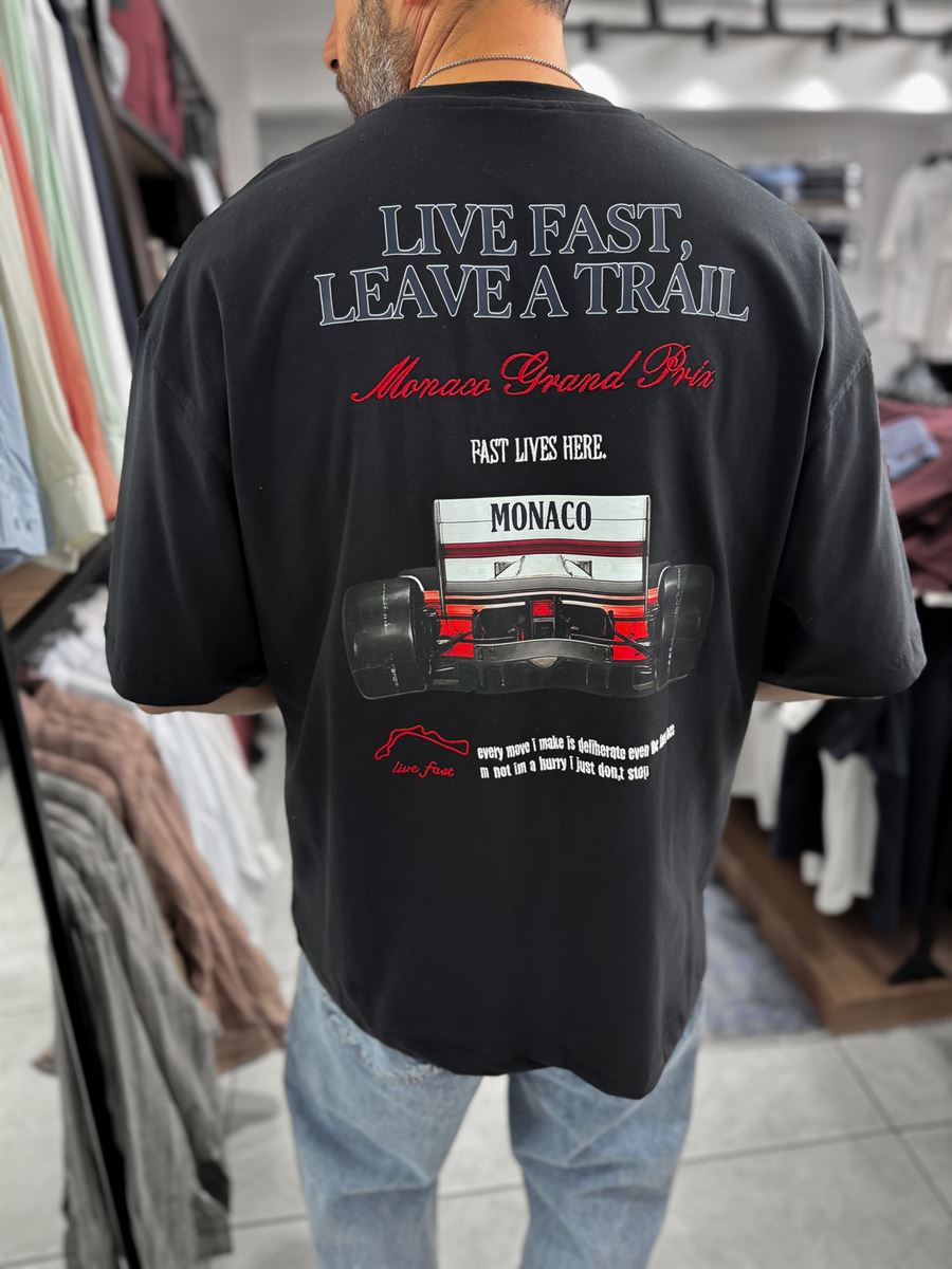 Black Live Fast Embroidered Oversize T-Shirt RES-1104