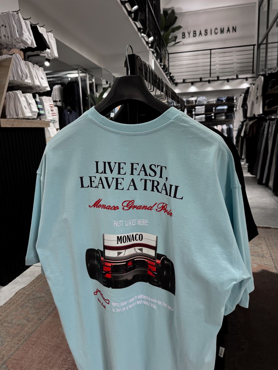 Light Blue Live Fast Embroidered Oversize T-Shirt RES-1104