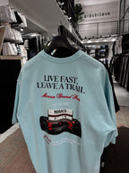 Light Blue Live Fast Embroidered Oversize T-Shirt RES-1104