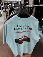 Light Blue Live Fast Embroidered Oversize T-Shirt RES-1104