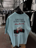 Light Blue Live Fast Embroidered Oversize T-Shirt RES-1104