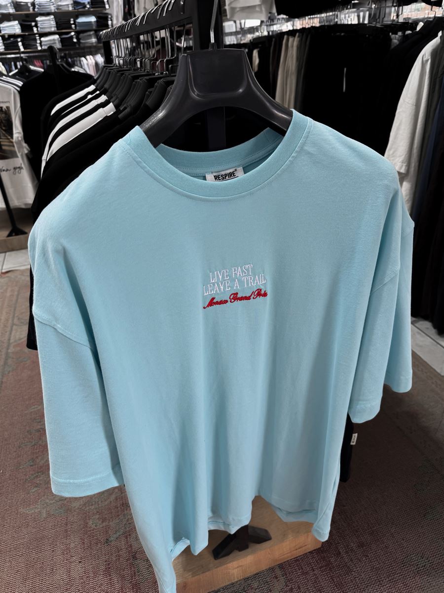 Light Blue Live Fast Embroidered Oversize T-Shirt RES-1104