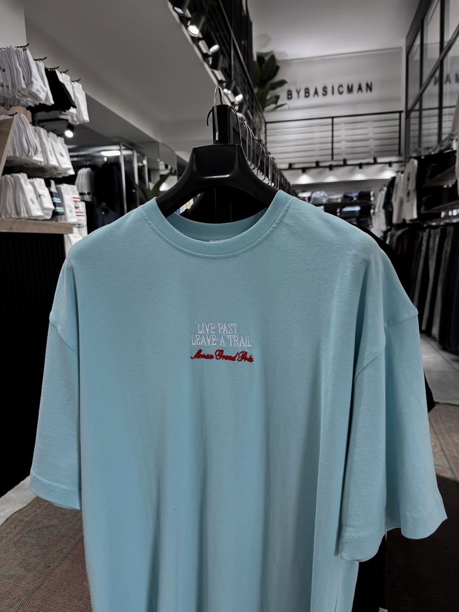 Light Blue Live Fast Embroidered Oversize T-Shirt RES-1104