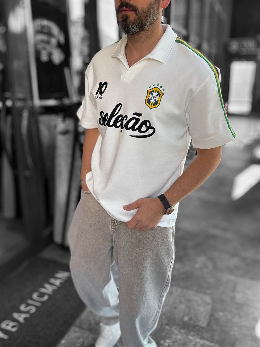 White Two-Thread T-Shirt with Brazil Emblem RES-1057