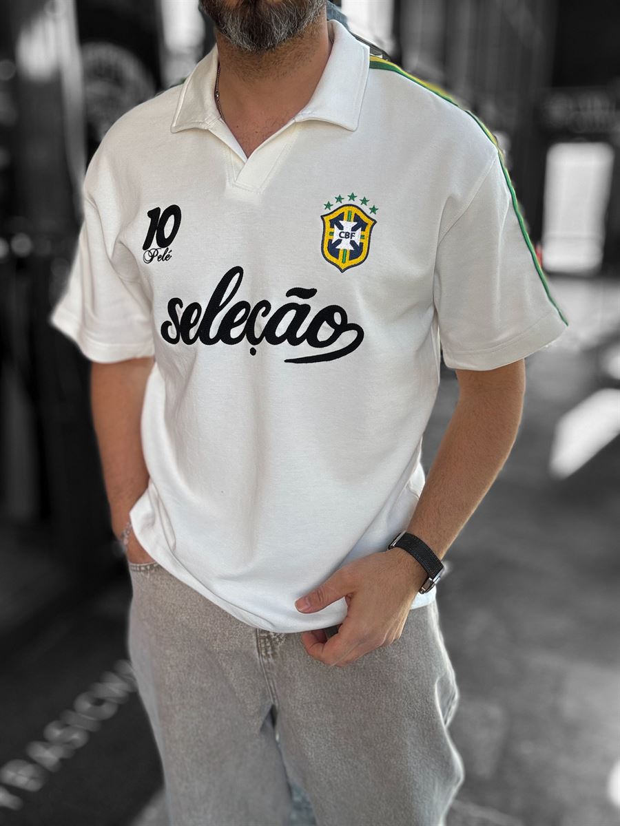 White Two-Thread T-Shirt with Brazil Emblem RES-1057