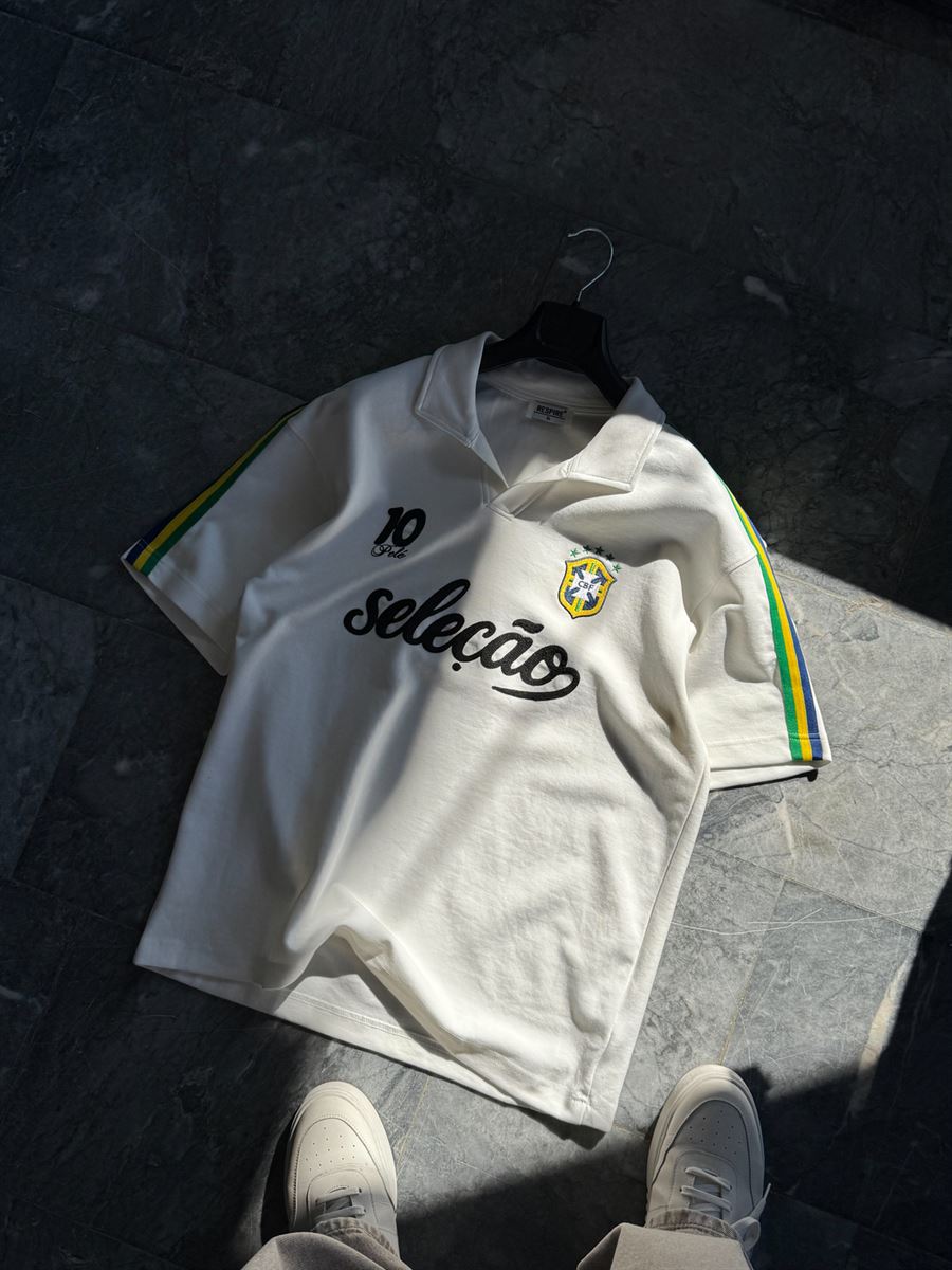 White Two-Thread T-Shirt with Brazil Emblem RES-1057