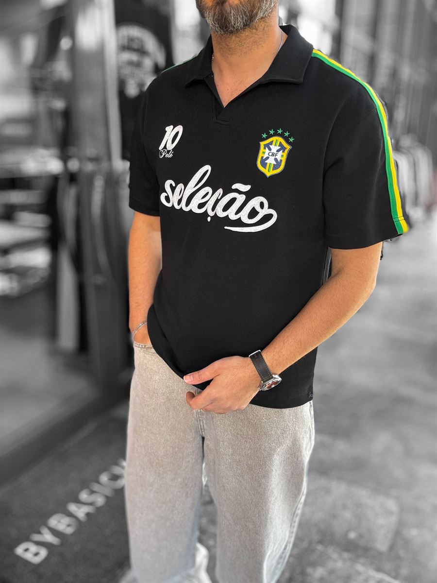 Black Two-Thread T-Shirt with Brazil Emblem RES-1057