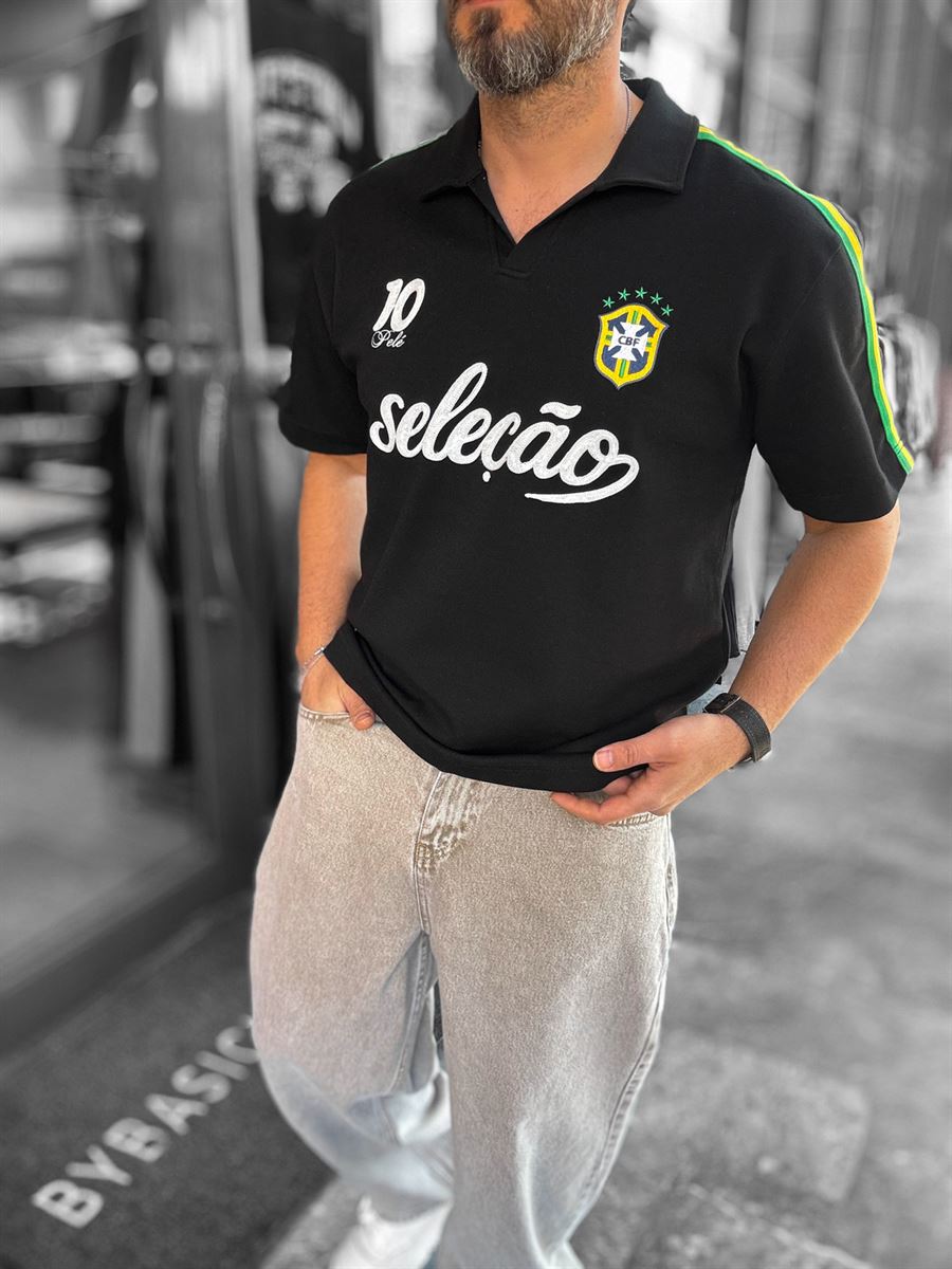 Black Two-Thread T-Shirt with Brazil Emblem RES-1057