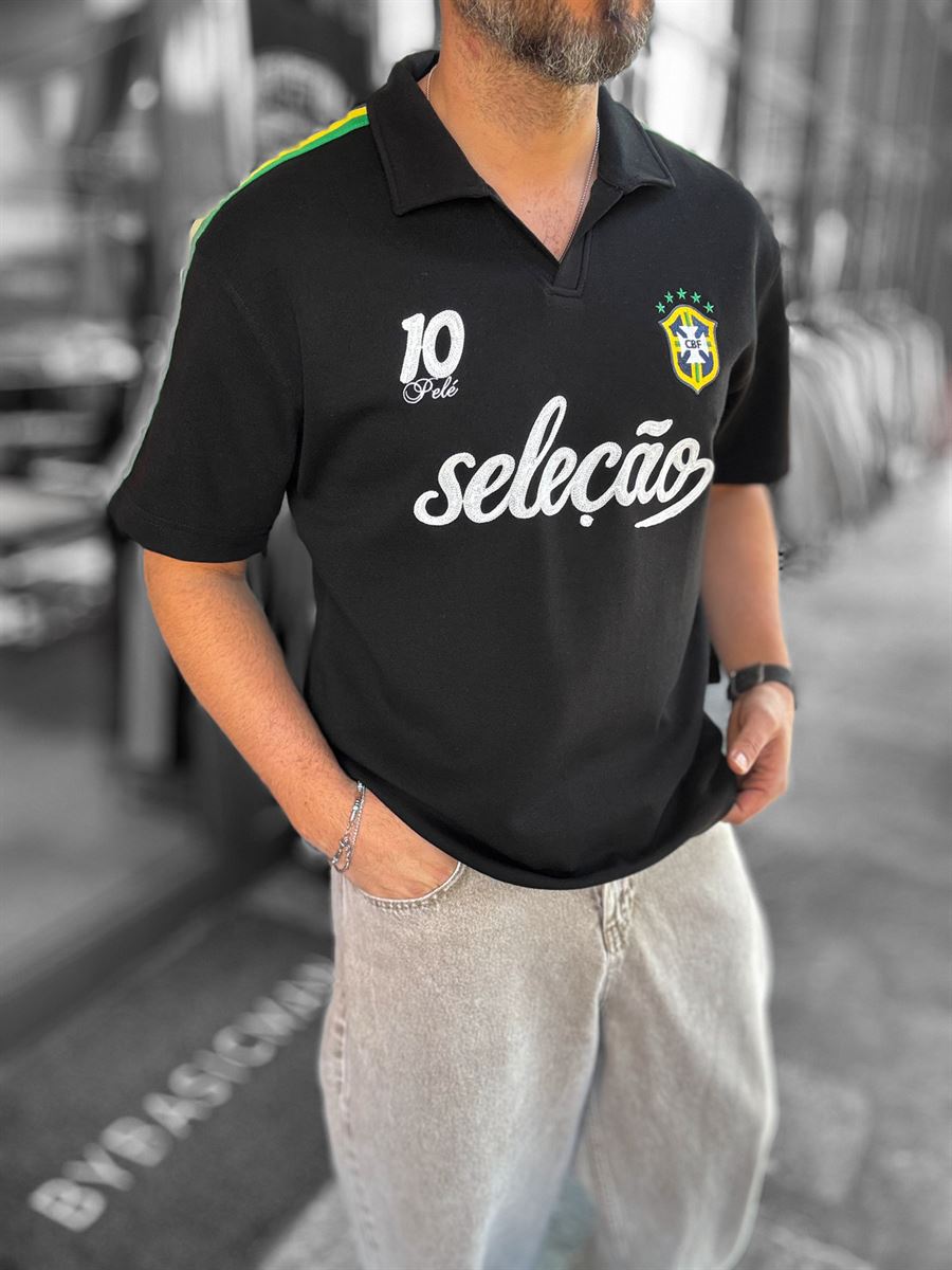 Black Two-Thread T-Shirt with Brazil Emblem RES-1057