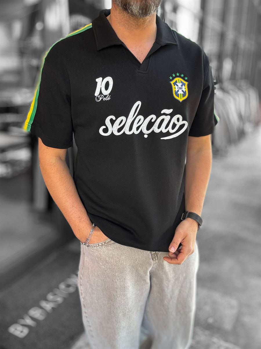 Black Two-Thread T-Shirt with Brazil Emblem RES-1057