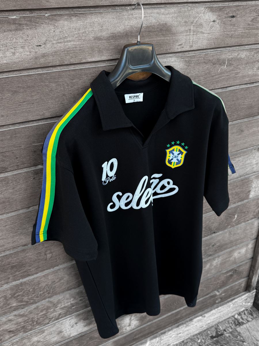 Black Two-Thread T-Shirt with Brazil Emblem RES-1057