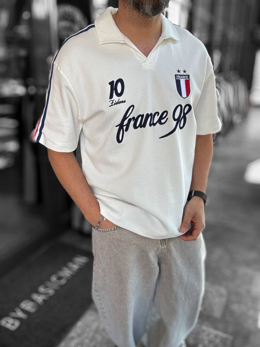 White Two-Thread T-Shirt with France Emblem RES-1058