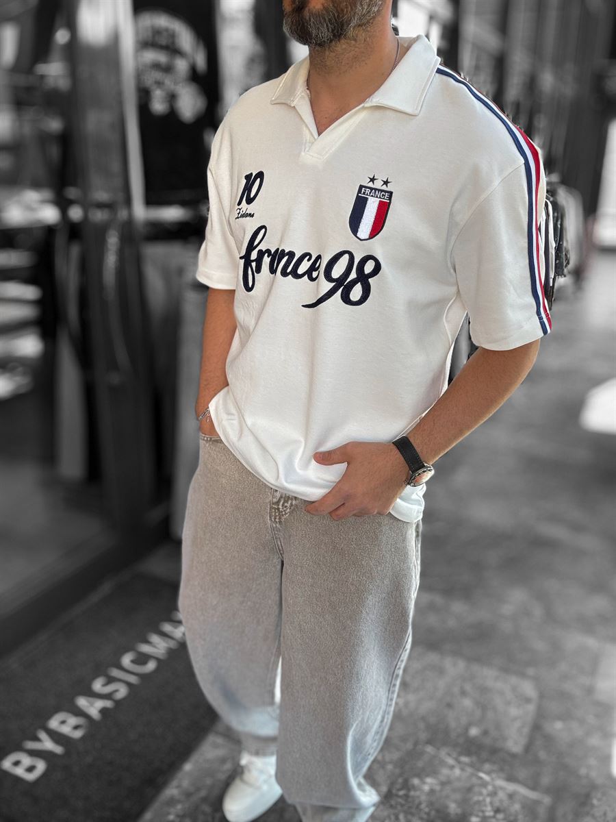 White Two-Thread T-Shirt with France Emblem RES-1058