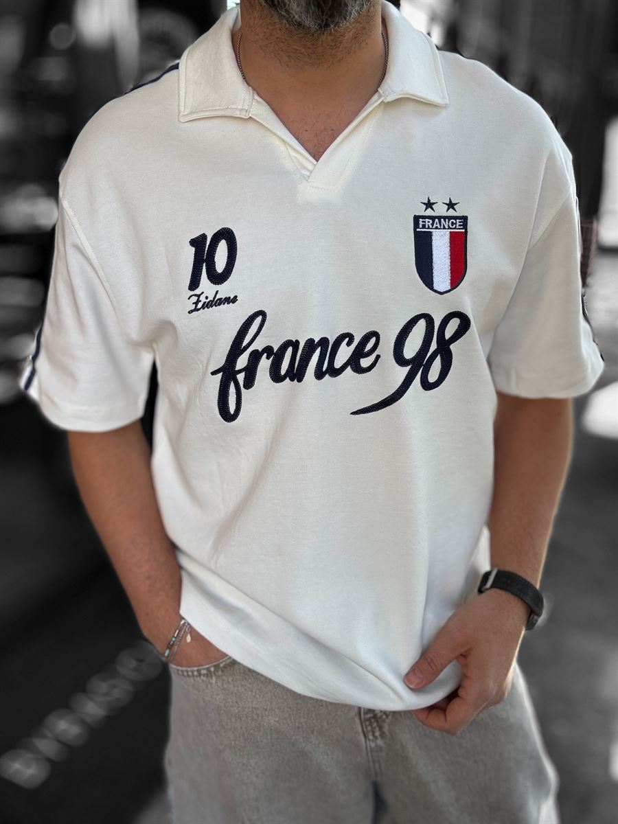 White Two-Thread T-Shirt with France Emblem RES-1058