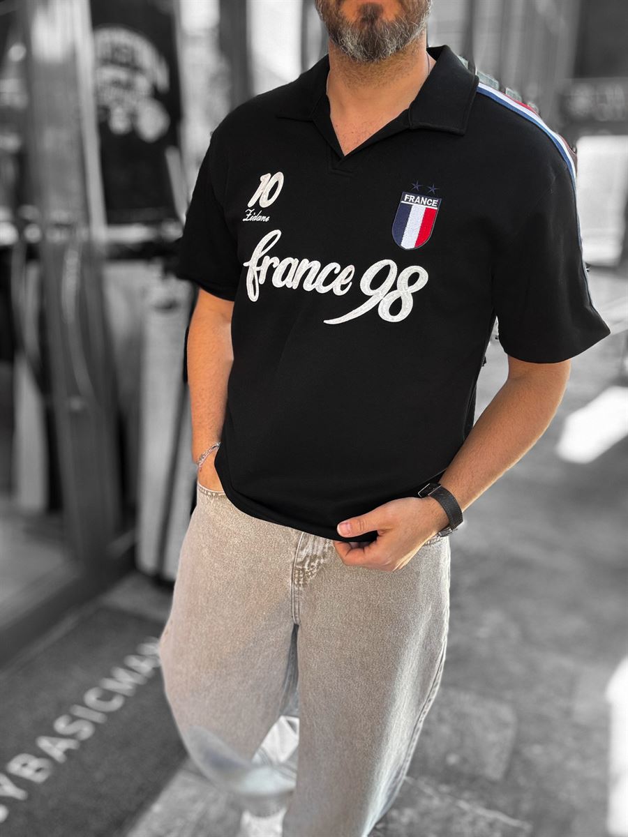 Black Two-Thread T-Shirt with France Emblem RES-1058