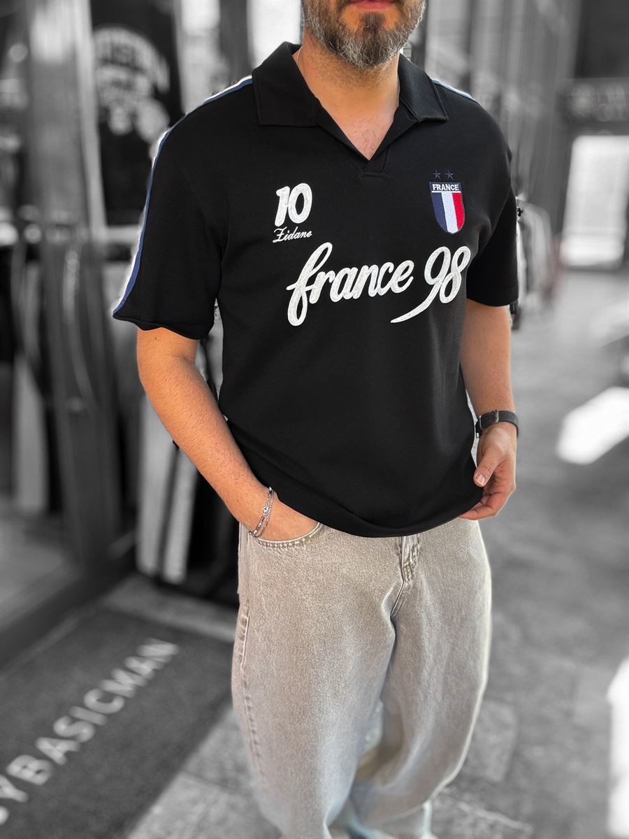 Black Two-Thread T-Shirt with France Emblem RES-1058