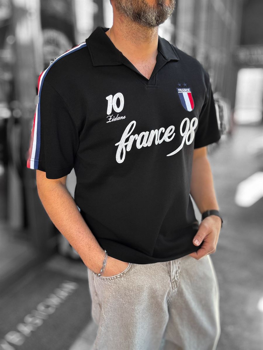 Black Two-Thread T-Shirt with France Emblem RES-1058