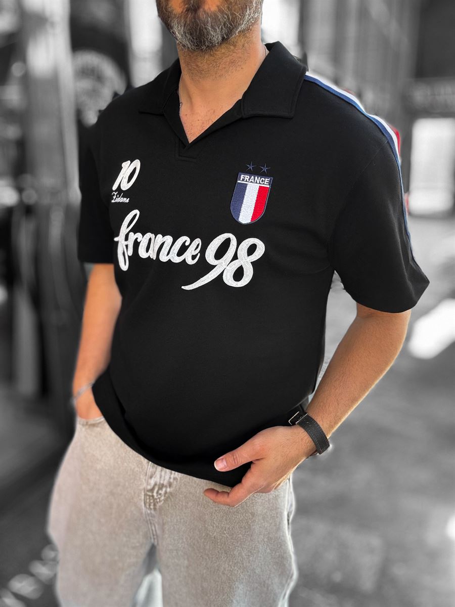 Black Two-Thread T-Shirt with France Emblem RES-1058