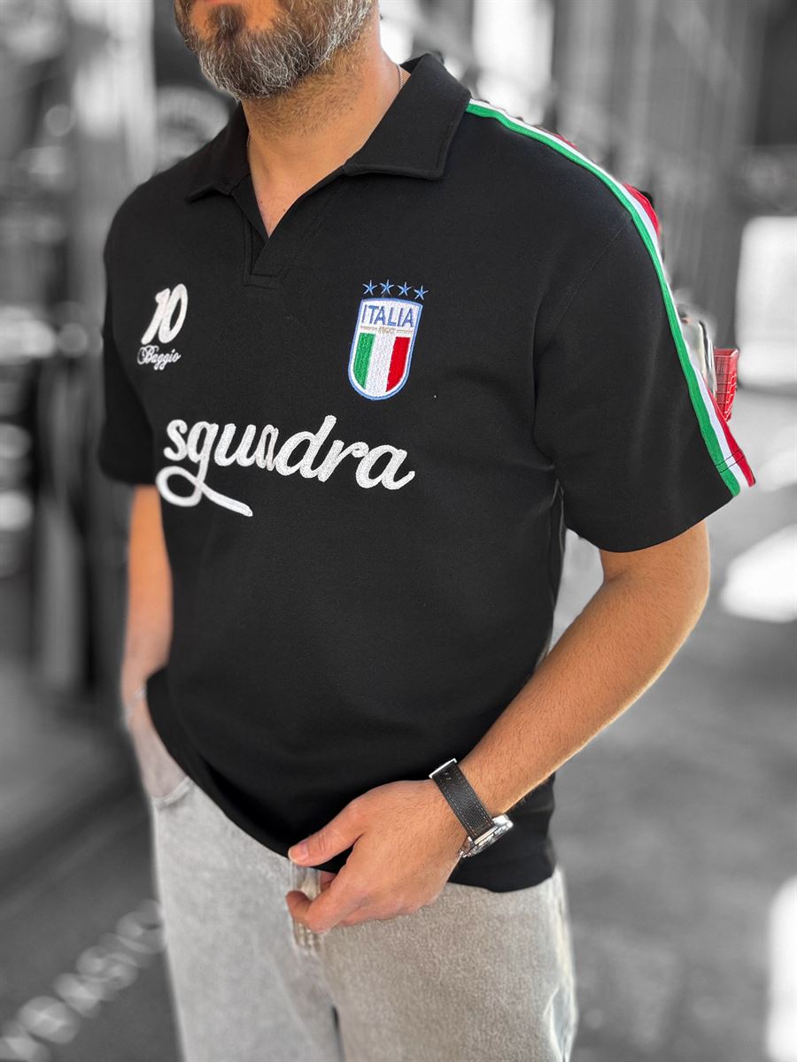 Black Two-Thread T-Shirt with Italian Emblem RES-1056
