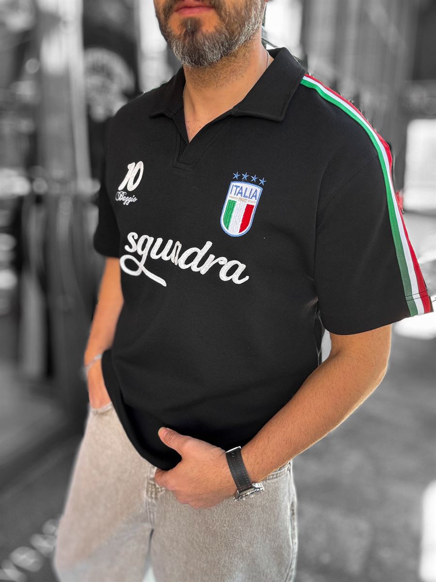 Black Two-Thread T-Shirt with Italian Emblem RES-1056