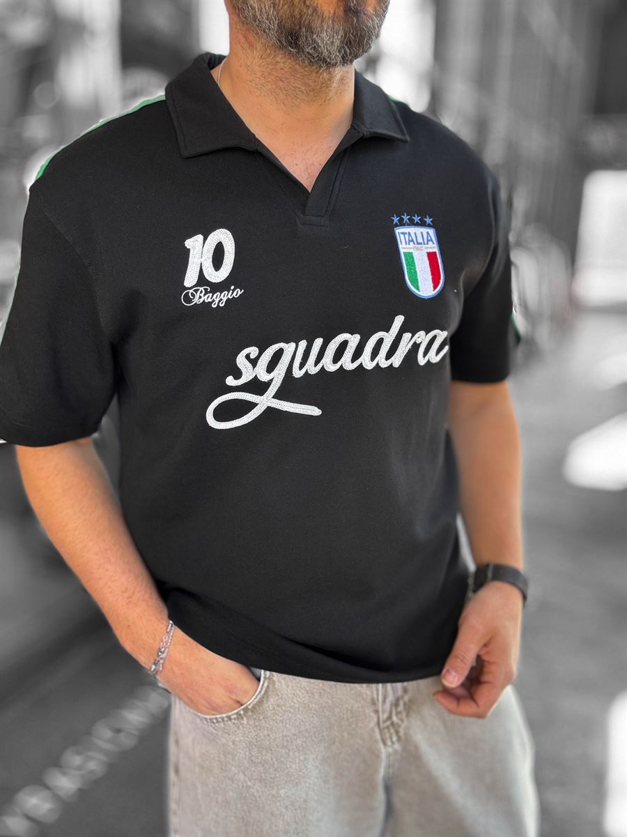 Black Two-Thread T-Shirt with Italian Emblem RES-1056