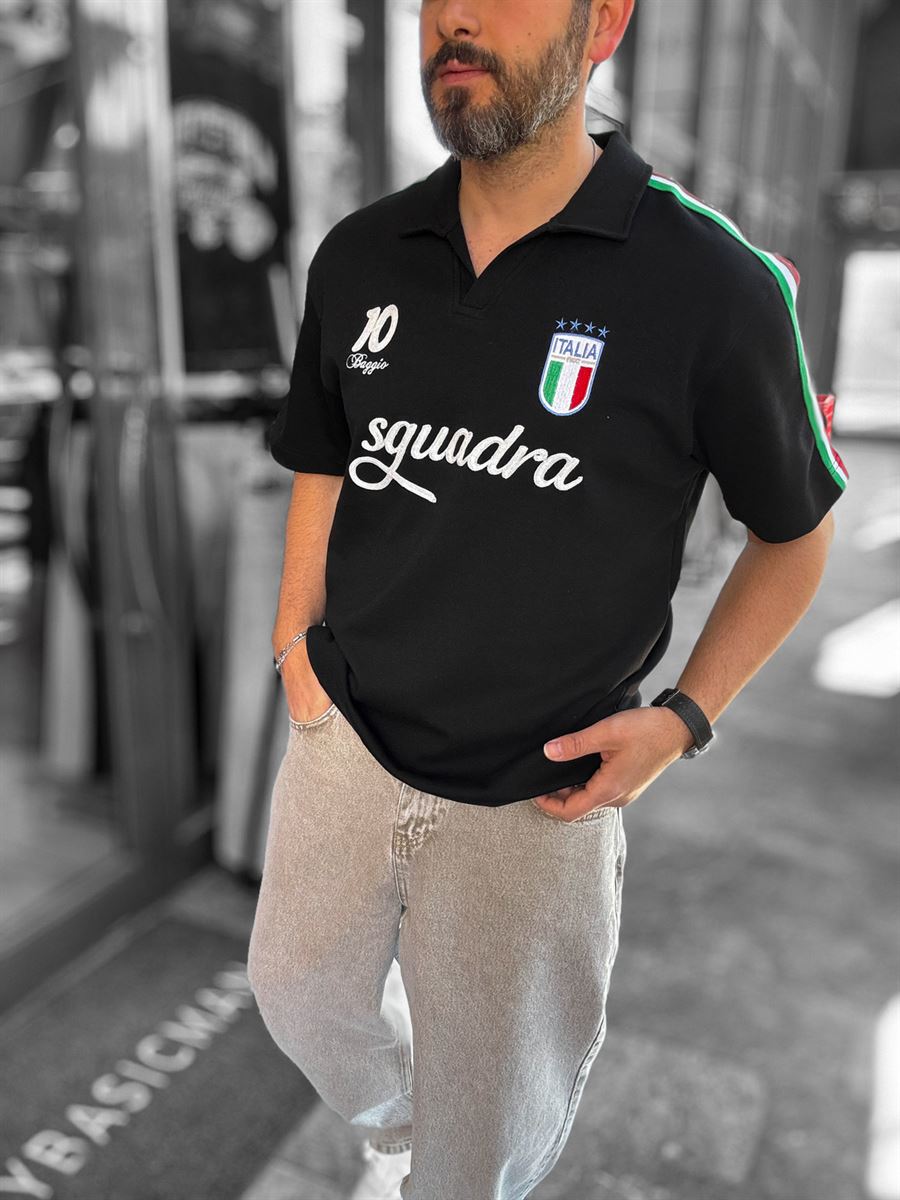 Black Two-Thread T-Shirt with Italian Emblem RES-1056
