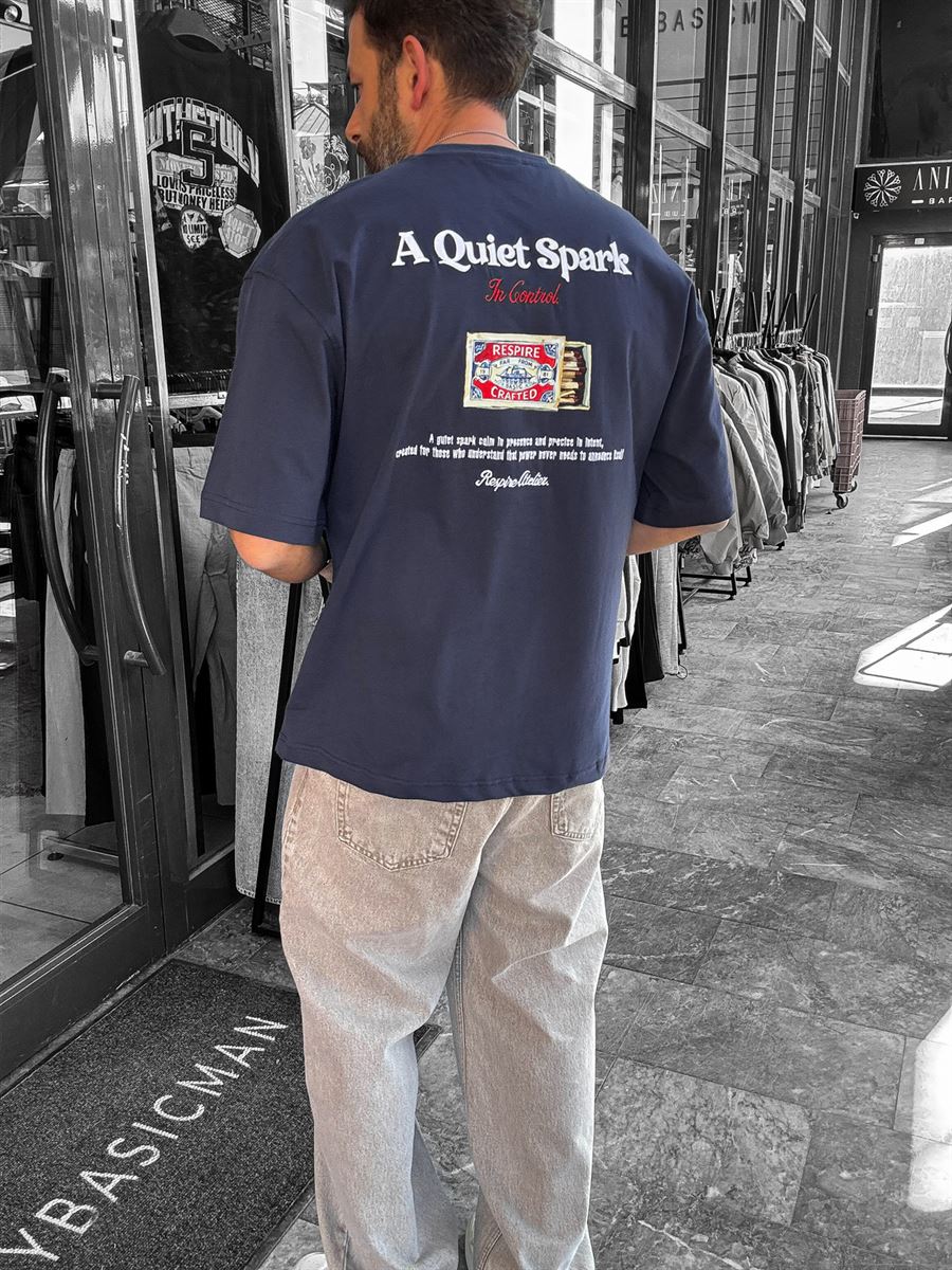 Navy Blue Spark Embroidered Oversize T-Shirt RES-1108