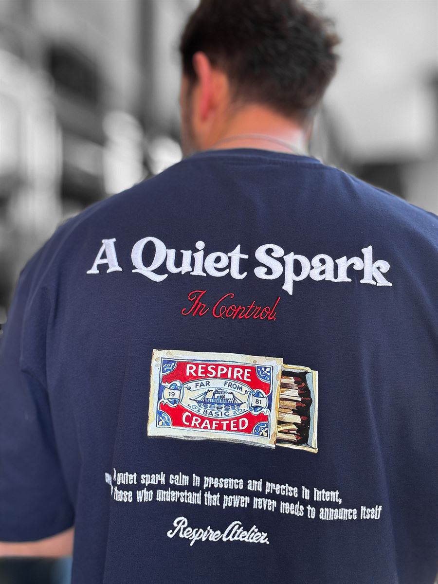 Navy Blue Spark Embroidered Oversize T-Shirt RES-1108