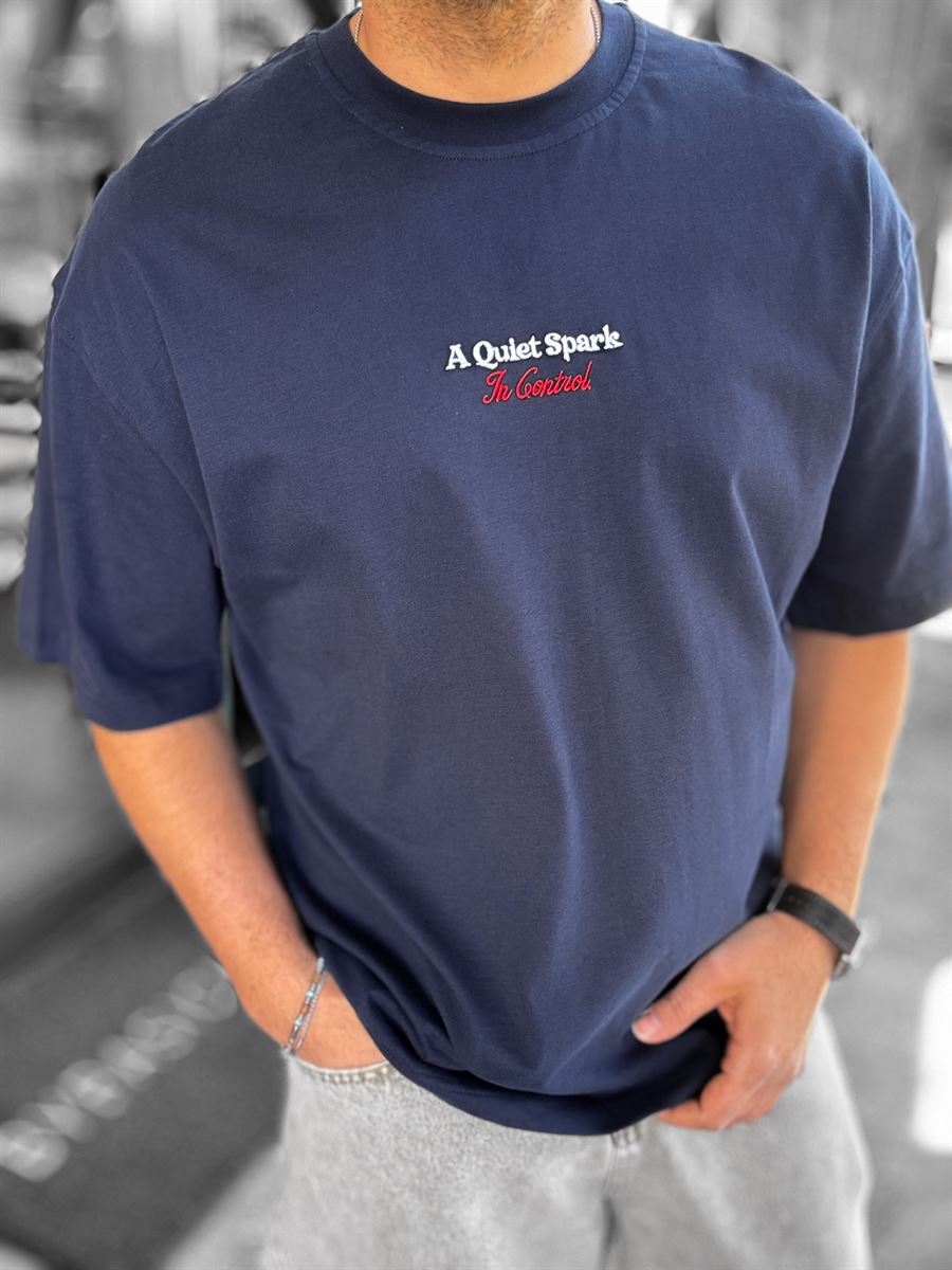 Navy Blue Spark Embroidered Oversize T-Shirt RES-1108