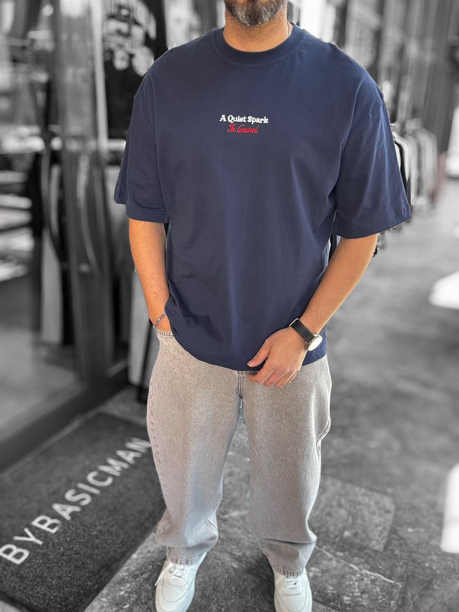 Navy Blue Spark Embroidered Oversize T-Shirt RES-1108