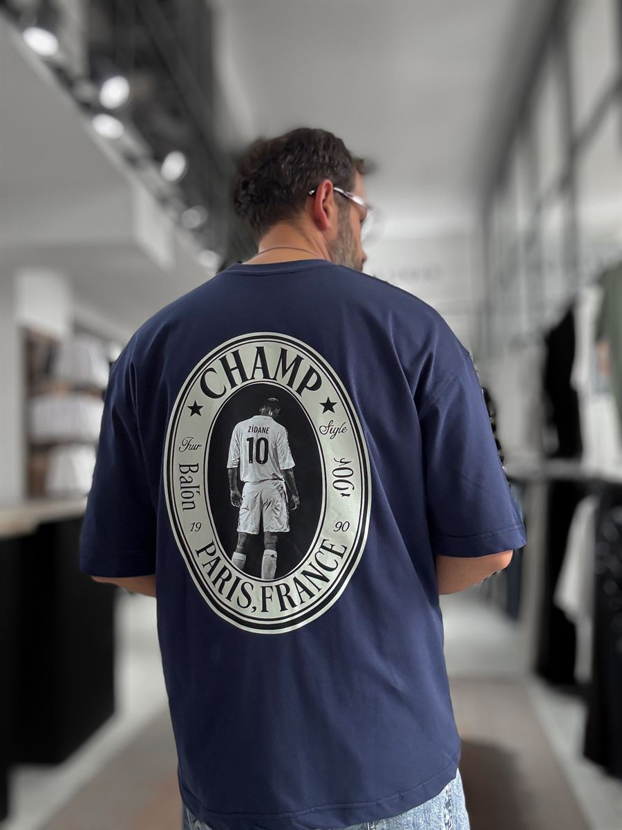 Navy Blue Zidane Print Oversize T-Shirt RES-1098