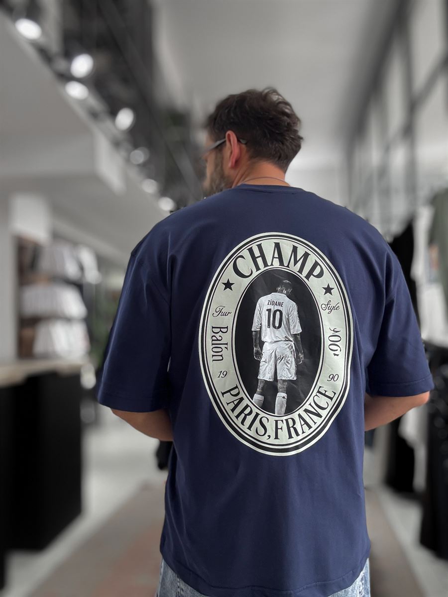 Navy Blue Zidane Print Oversize T-Shirt RES-1098
