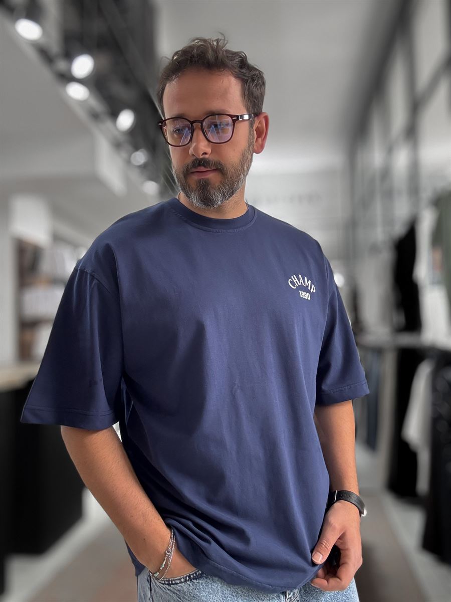 Navy Blue Zidane Print Oversize T-Shirt RES-1098