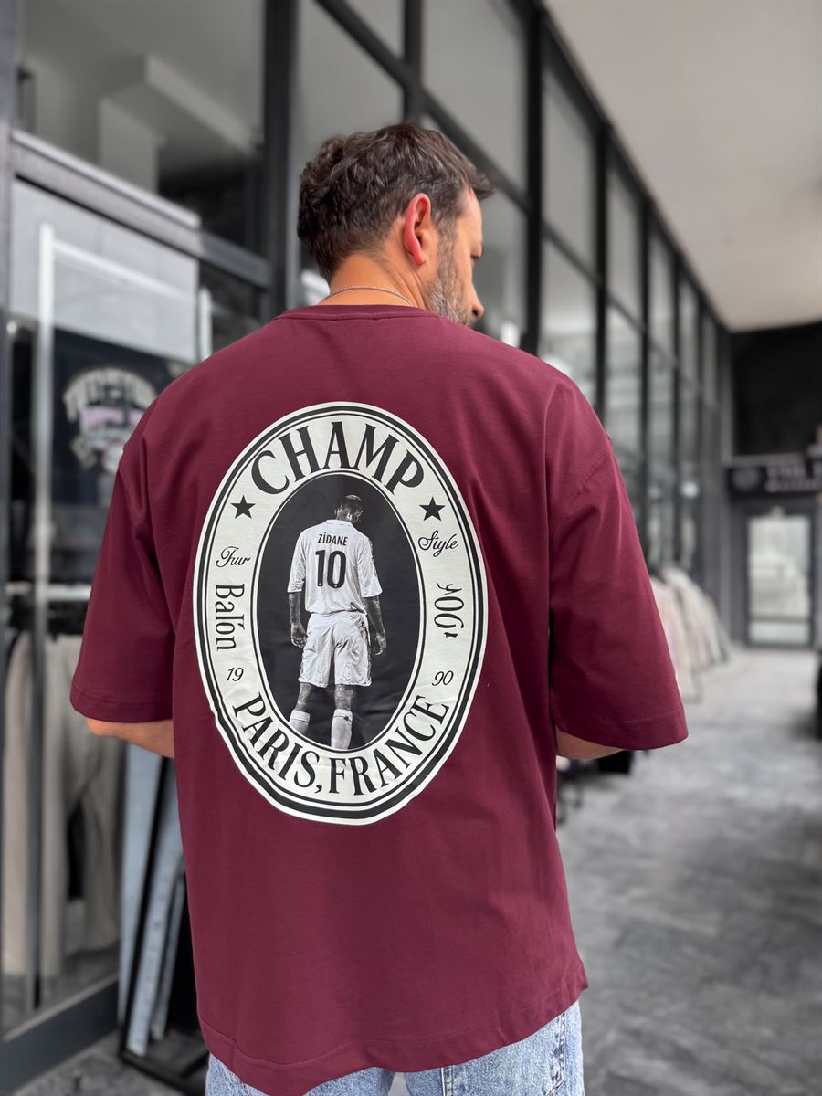 Burgundy Zidane Printed Oversize T-Shirt RES-1098