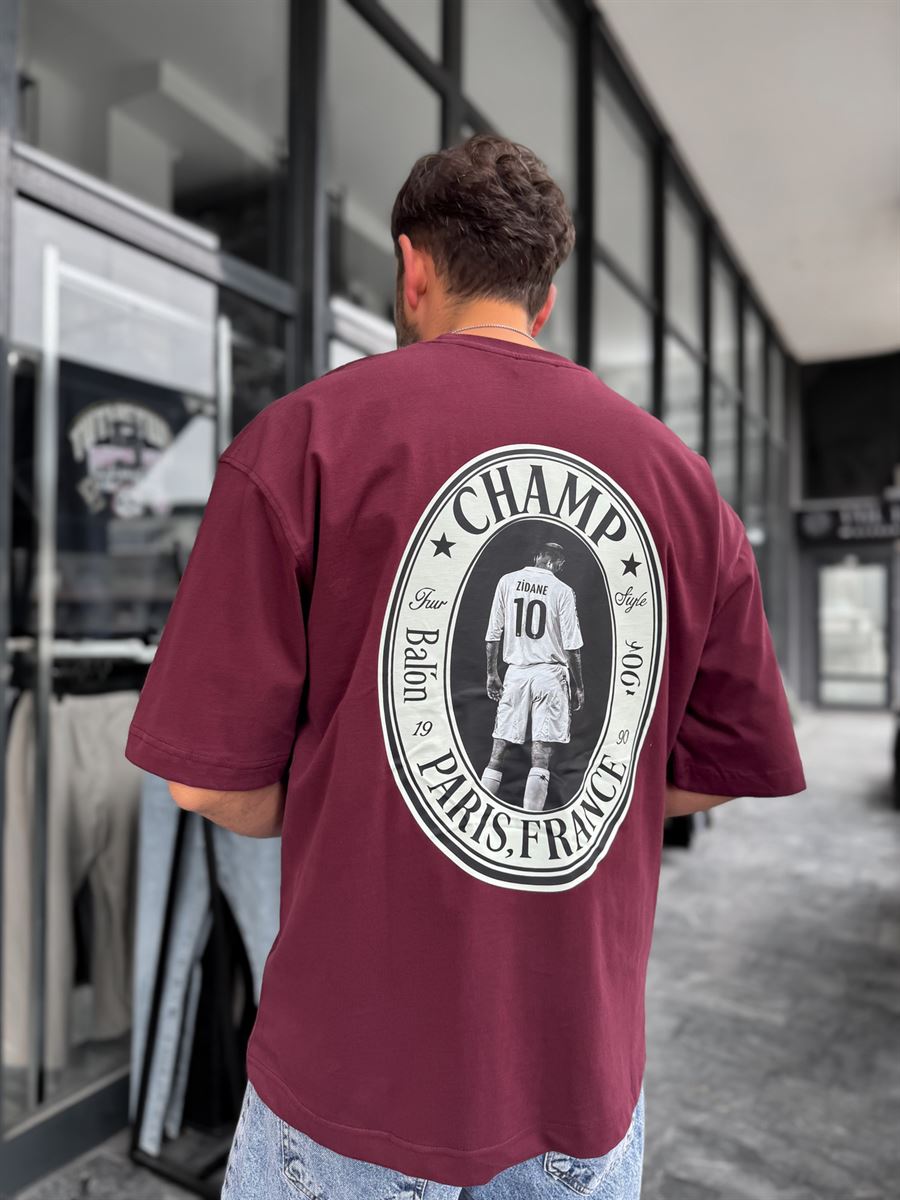 Burgundy Zidane Printed Oversize T-Shirt RES-1098