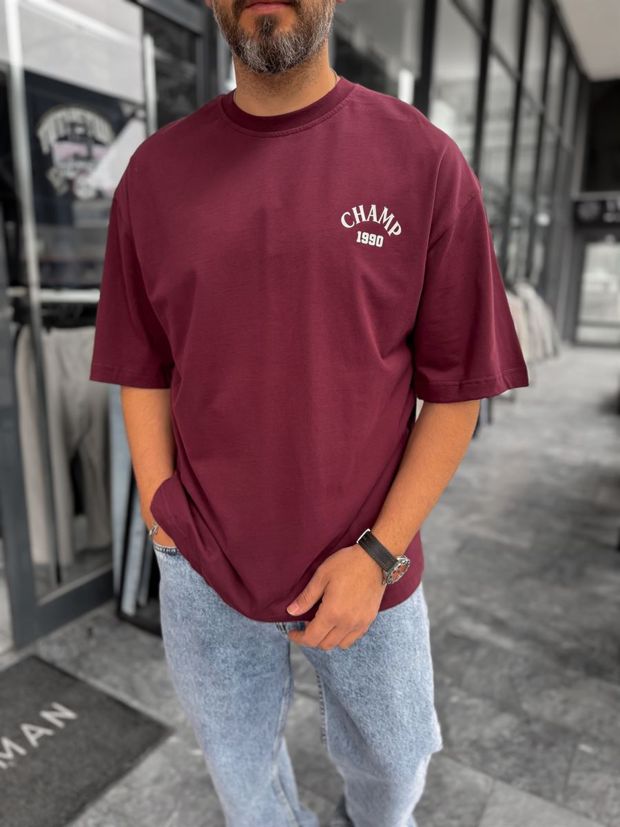 Burgundy Zidane Printed Oversize T-Shirt RES-1098