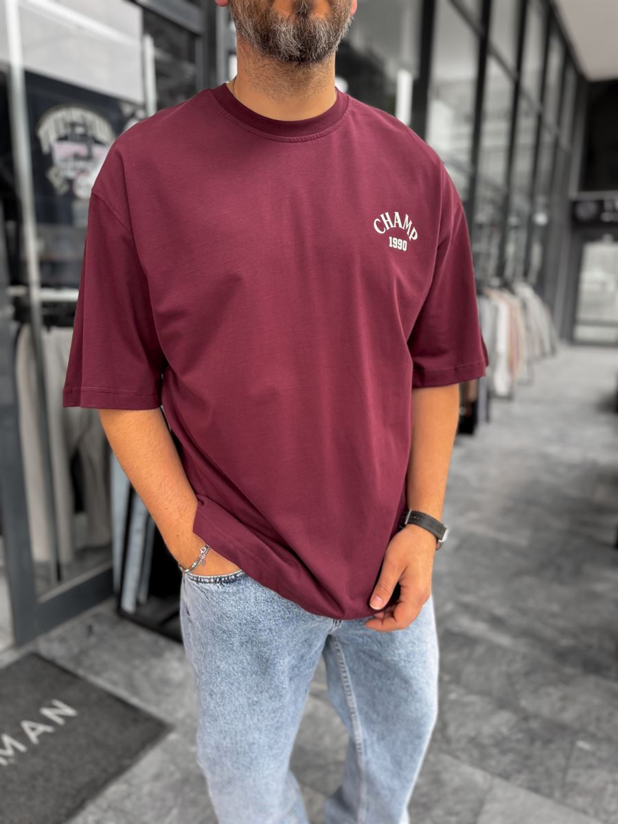 Burgundy Zidane Printed Oversize T-Shirt RES-1098
