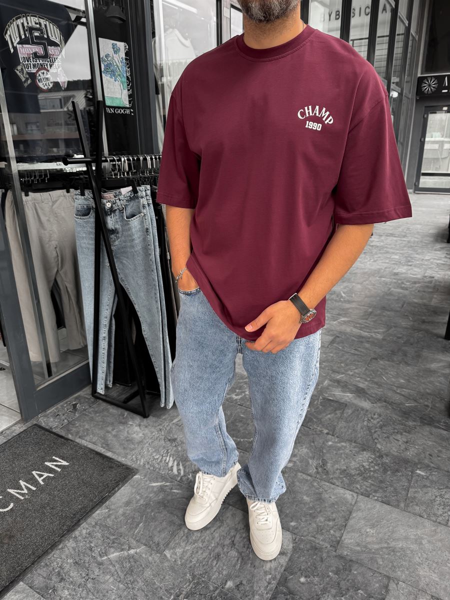 Burgundy Zidane Printed Oversize T-Shirt RES-1098