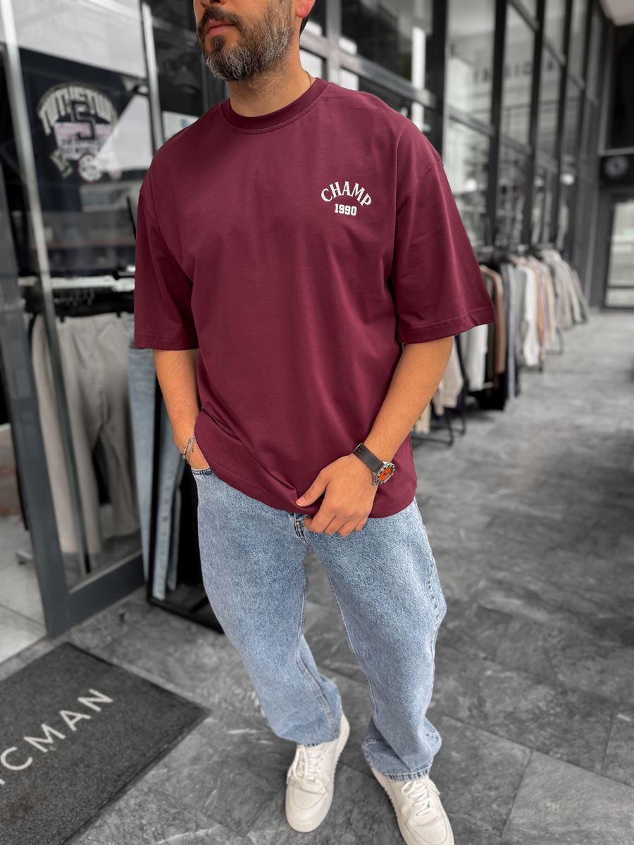 Burgundy Zidane Printed Oversize T-Shirt RES-1098