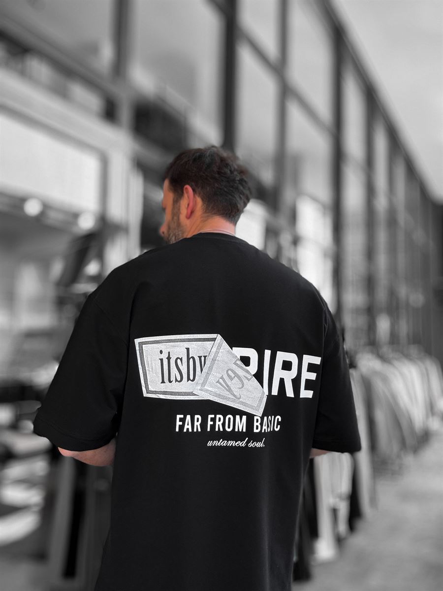 Black Far From Basic Printed Oversize T-Shirt RES-1037