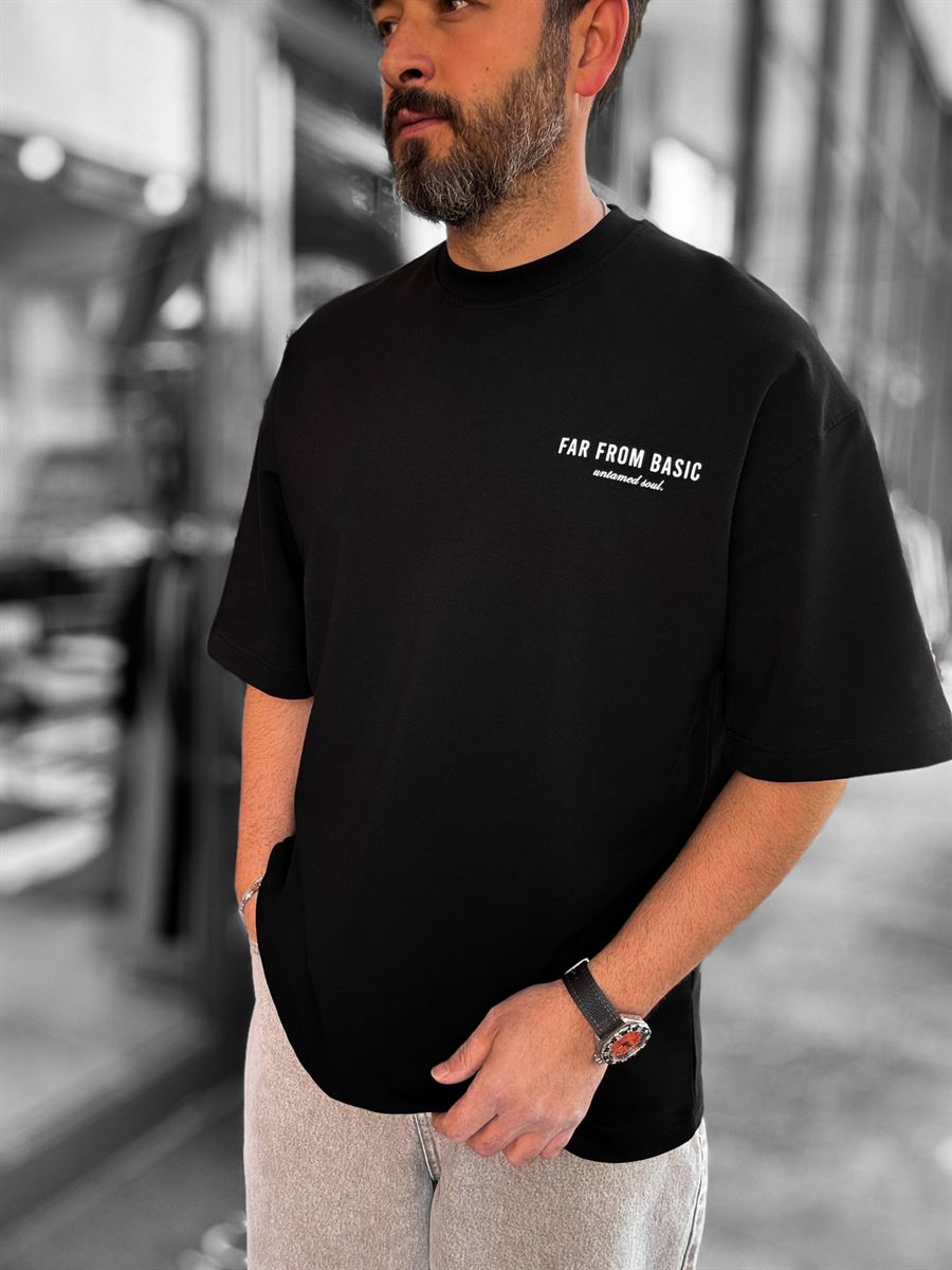 Black Far From Basic Printed Oversize T-Shirt RES-1037
