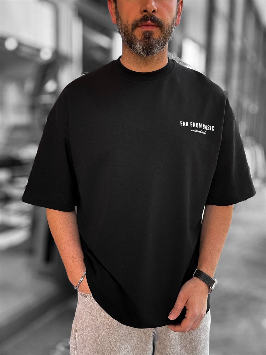 Black Far From Basic Printed Oversize T-Shirt RES-1037