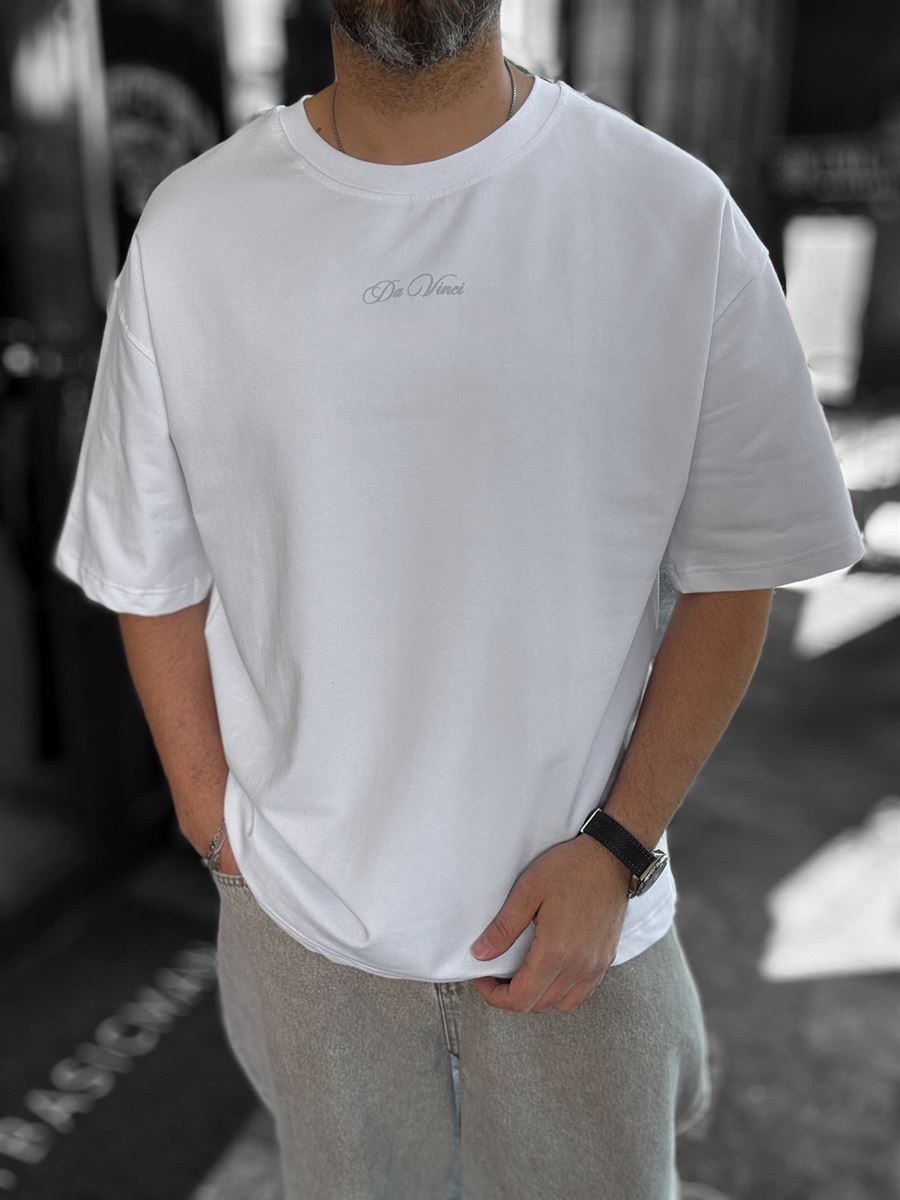White Da Vinci Print Oversize T-Shirt RES-1030