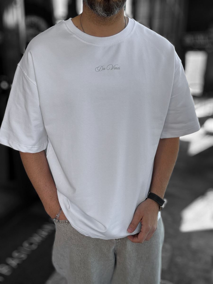 White Da Vinci Print Oversize T-Shirt RES-1030