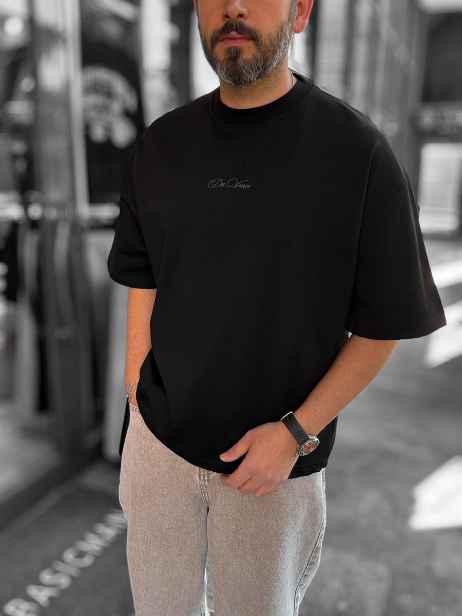 Black Da Vinci Print Oversize T-Shirt RES-1030